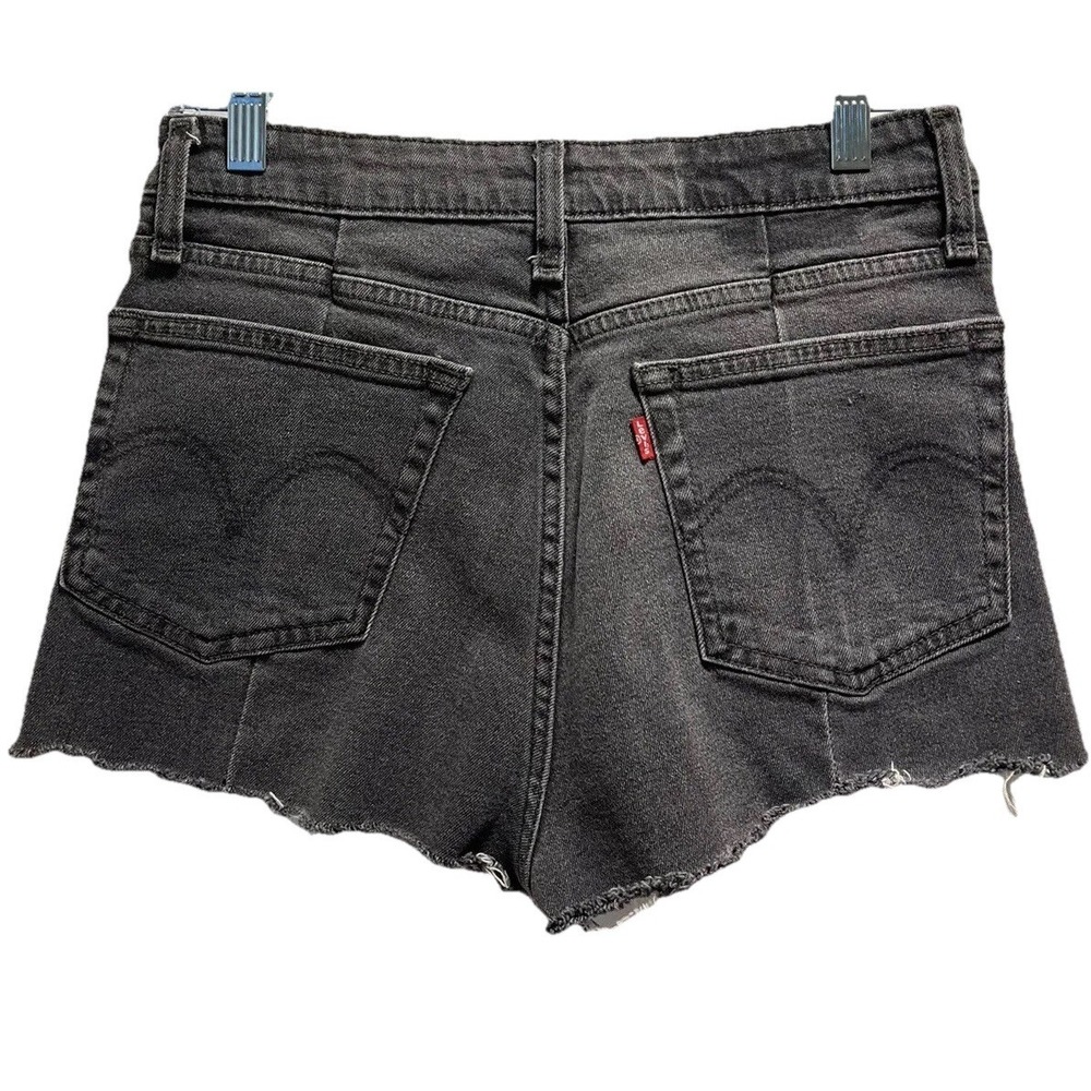 Levis Black Wash Jean Shorts Size 28 Raw Hem Cut Off Denim Festival Grunge Y2K